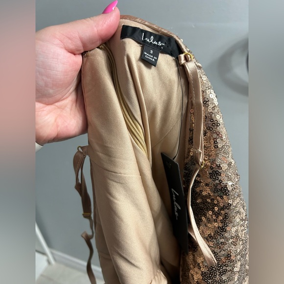 NWT lulus Disco Nights Rose Gold Sequin Bodycon Mini Dress - Picture 5 of 11